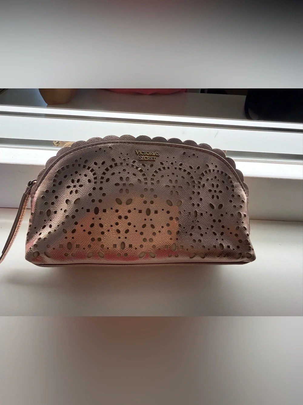 Victoria's Secret Metallic Rose Gold Perforated Makeup Pouch